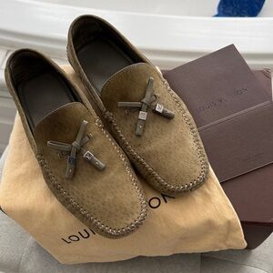 Louis Vuitton Light Sage Green Leather Loafers for Men